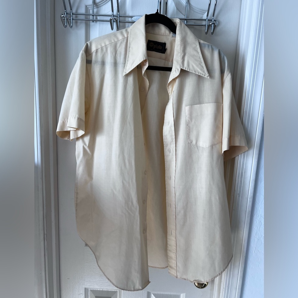 Vintage Plato Men's Beige Button Down Shirt